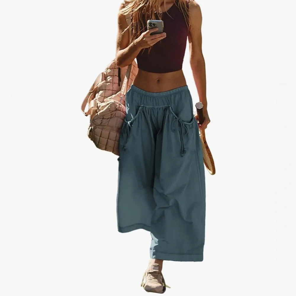 Stylish Blue Women's Wide-Leg Pants - Picture 3 of 4